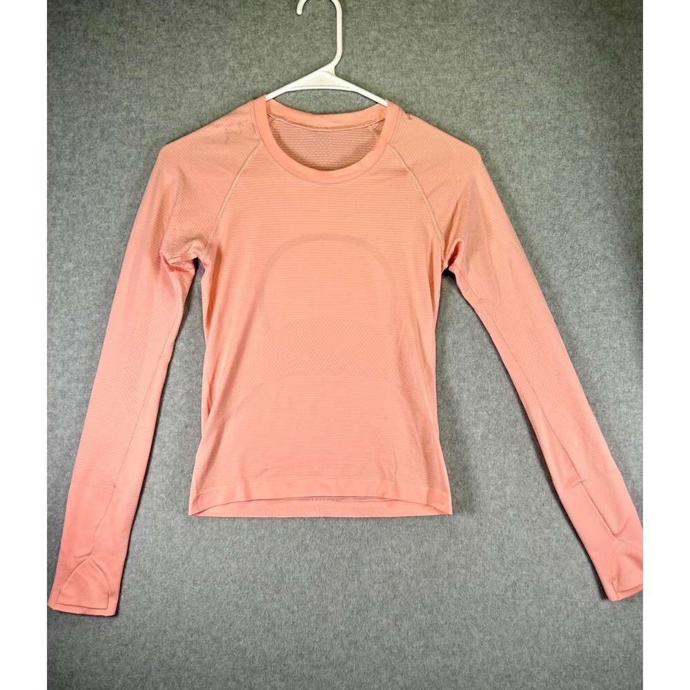 Stain* Lululemon Swiftly Tech Long Sleeve 2.0 Waist Length Size 4 Pink Peach